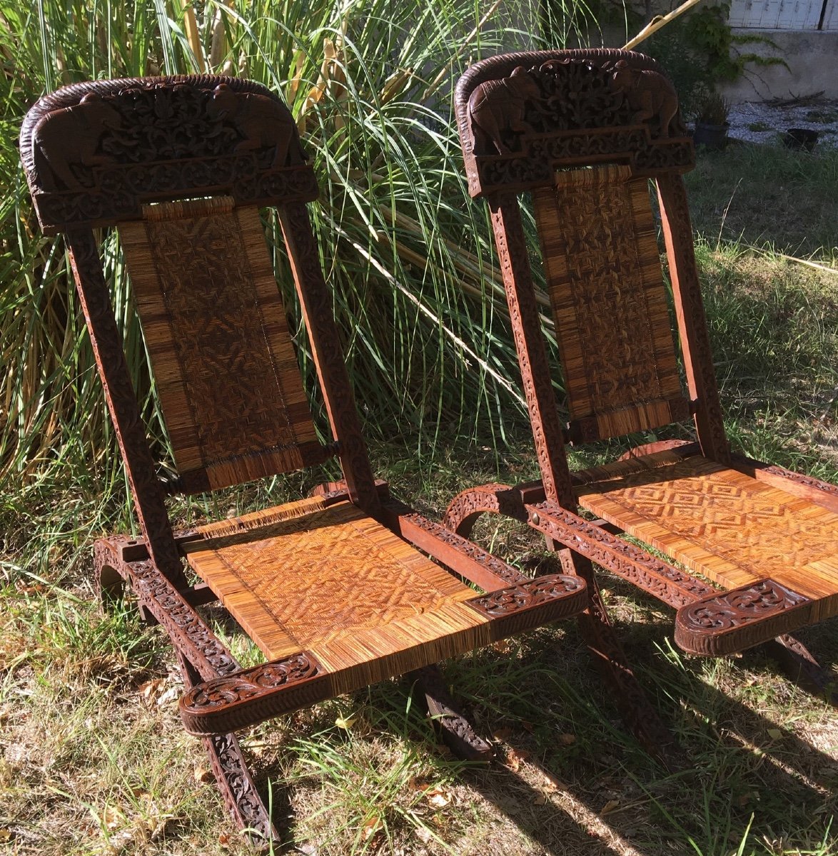 Paire De Fauteuils Planteur Esprit Colonial , Vers 1900-photo-3