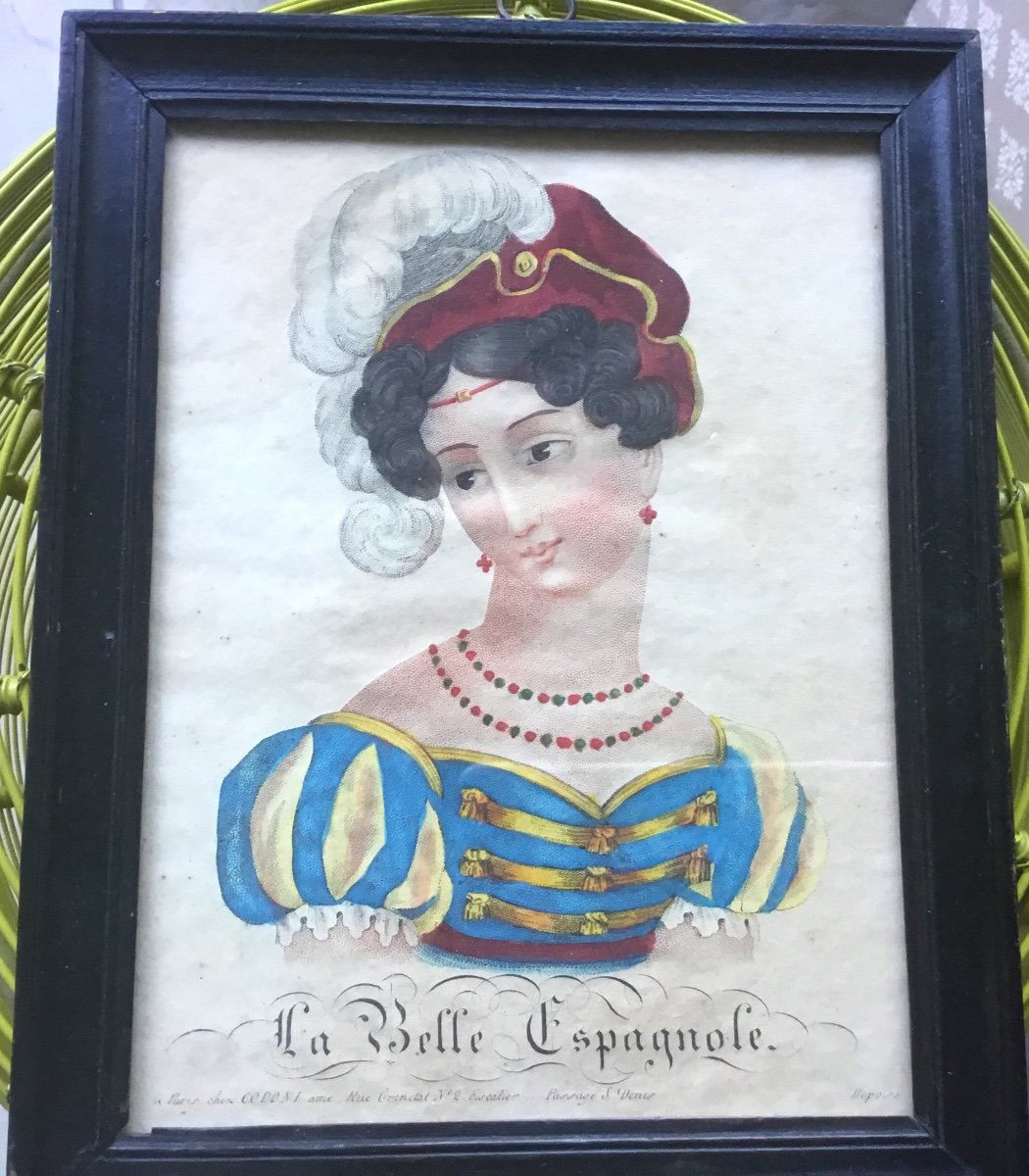 La Belle Espagnole, Engraving In A Blackened Wood Frame-photo-2