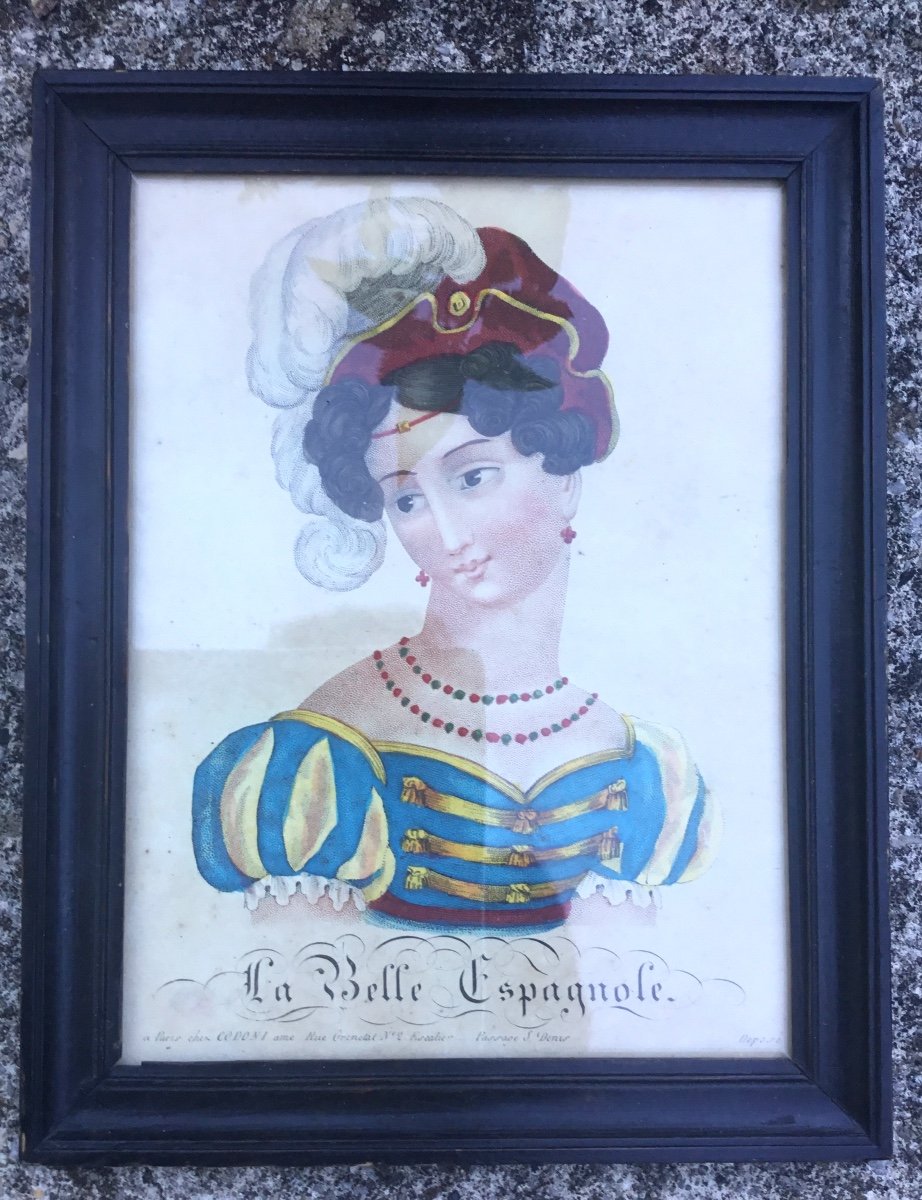 La Belle Espagnole, Engraving In A Blackened Wood Frame-photo-3