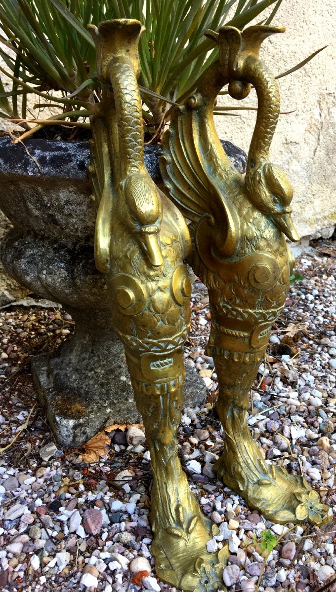 Base In Gilt Bronze Decorated With Swans-photo-2
