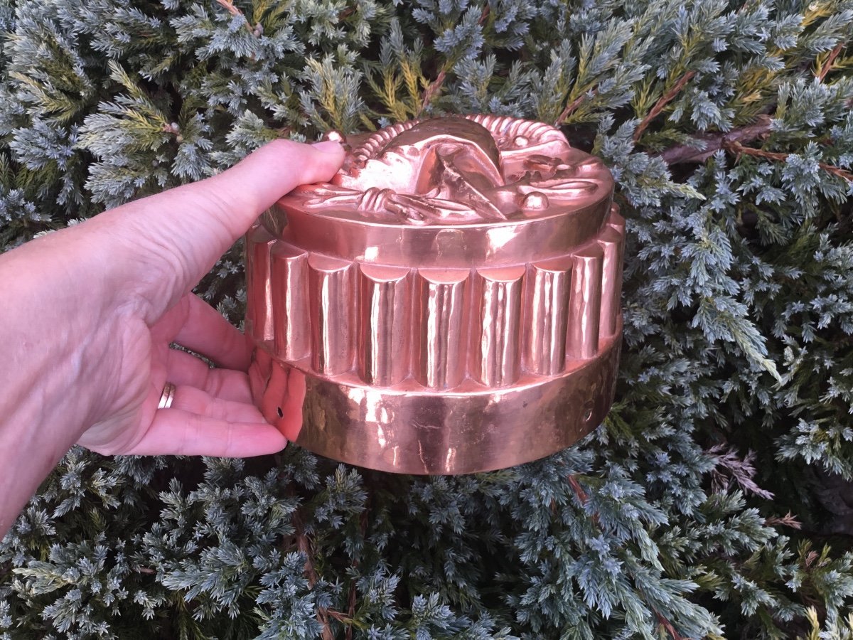 Rare Tinned Copper Cake Mold. Helmet Decor-photo-5