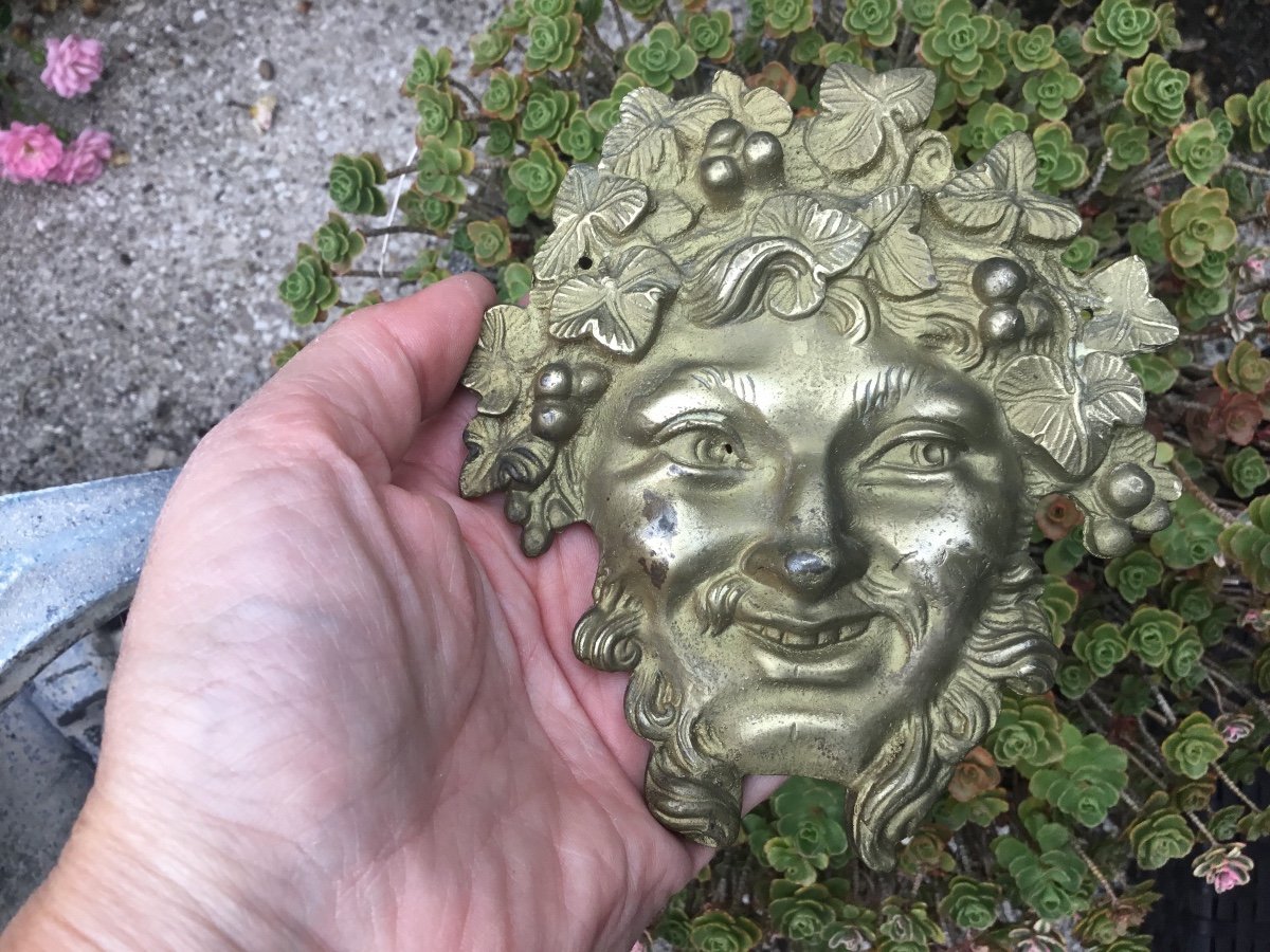 Important Bronze D’ameublement Visage De Bacchus-photo-2