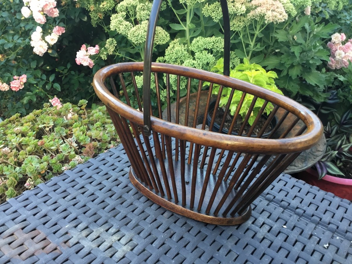 Small Curved Wood Basket, Ivory, England-photo-2