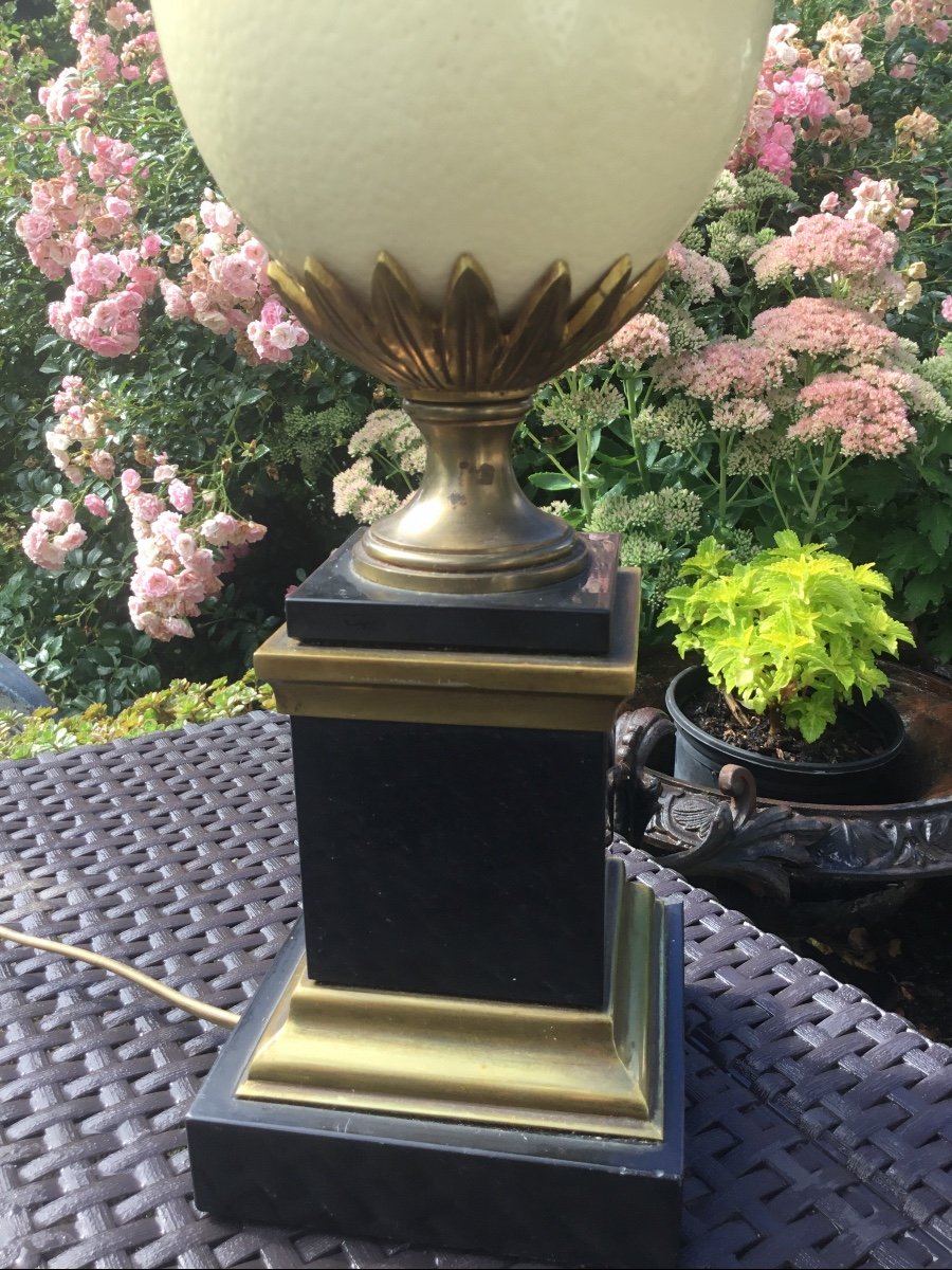 Lampe Maison Charles œuf d'Autruche , Bronze Doré Et Marbre-photo-2