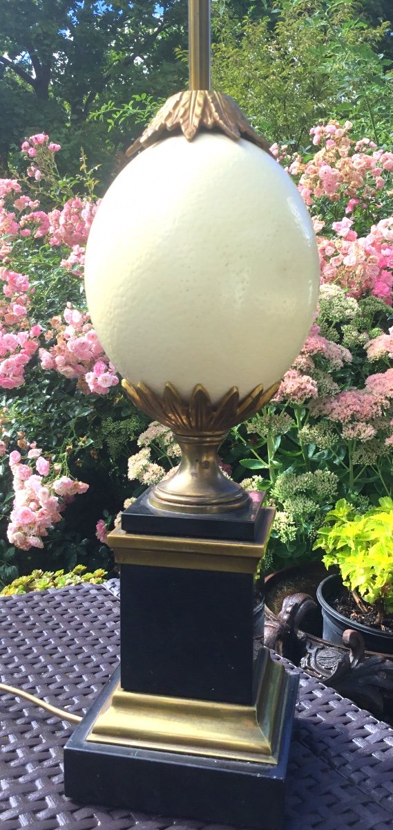Lampe Maison Charles œuf d'Autruche , Bronze Doré Et Marbre