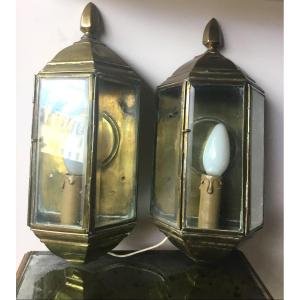 The Pair Of Small Cage Sconces In Golden Brass