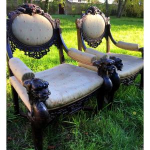 Rare Paire De Fauteuils Chinoisants Dlg De Viardot 