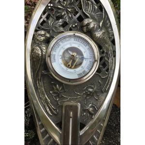 Barometer Art Deco Thermometer With Parakeets