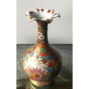 Satsuma Porcelain Corolla Vase With A Thousand Flowers, Signed