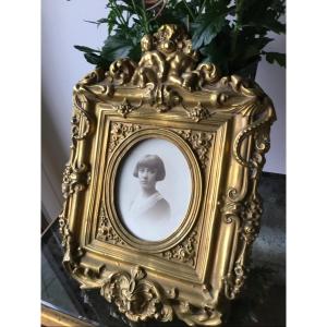 Embossed Brass Photo Frame With Putti Decor