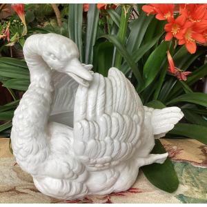 Important Cygne, Jardinière,   En Porcelaine Blanche, Biscuit, d'époque 19ème 