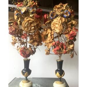Art Populaire Paire De Bouquets De Mariage Vases bronze 2 patines 