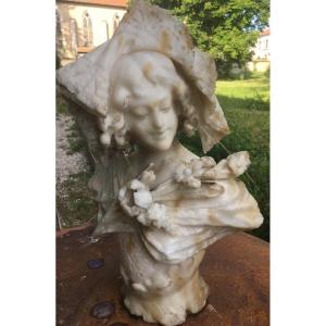 Art Nouveau Bust In Alabaster (48 Cm)