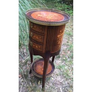 Drum Shaped Living Room Table Inlaid All Sides