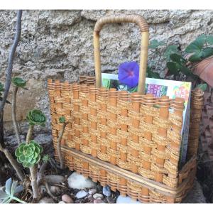 Magazine Rack In Bamboo And Woven Wicker, 20th Century