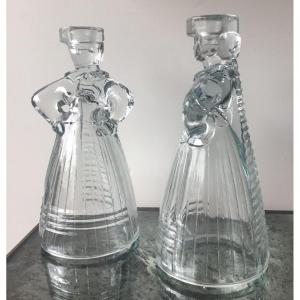 The Pair Of Breton Pressed Glass Candlesticks