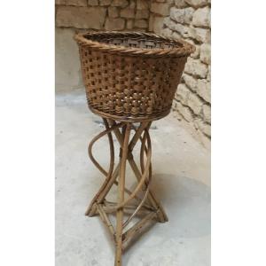 Bamboo And Rattan Standing Planter