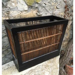Wooden And Woven Wicker Magazine Rack