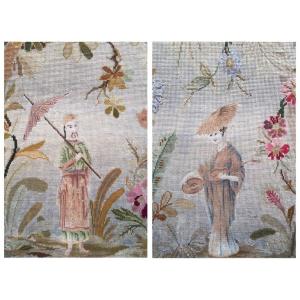 Les Deux Grands Panneaux De Tapisserie à Décor De Chinoiseries 