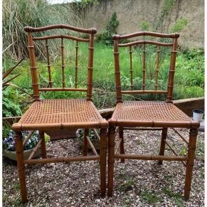 Pair Of Bamboo-style Wooden Chairs, Circa 1900