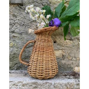 Woven Rattan Pitcher, 1950s