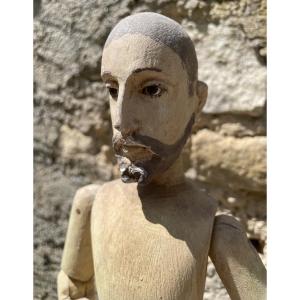 Saint Articulé, Bois Peint , Yeux En Sulfure , Capipote 
