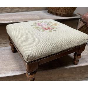 Footrest Covered With Needlepoint Tapestry 