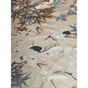 Pair Of Japanese Curtains With Cranes In Flight