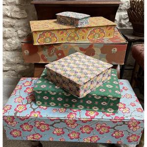 Set Of Antique Fabric Boxes