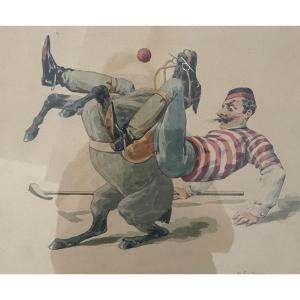 CHARLES DE CONDAMY – LE JOUEUR DE POLO – AQUARELLE – SIGNÉE