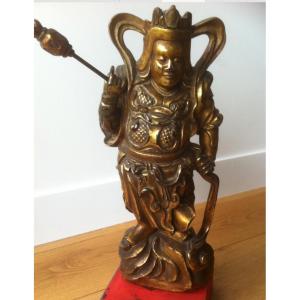 GARDIEN DE TEMPLE , XIXÉME , EN BOIS DORÉ