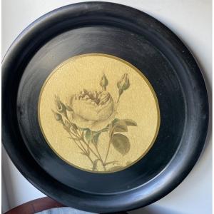 Grand plateau de service en tôle à la rose 45 cm