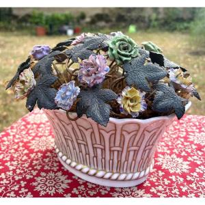 Porcelain Flower Basket Centerpiece 