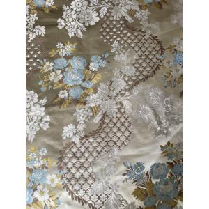 Pair Of Double Curtains Made Of Lampas Fabric For A Picture Window