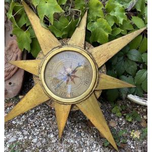 Gilded Wooden Sun Barometer