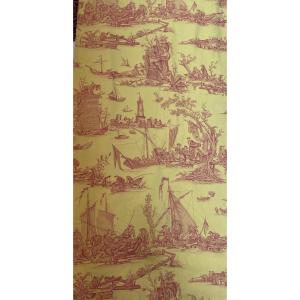 La paire de double rideaux toile de jouy au fond jaune vif