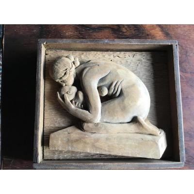 Maternité’ Sculpture Sur Bois, époque Art Déco