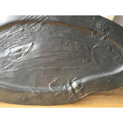 Oval Fish Dish Art Nouveau Pewter