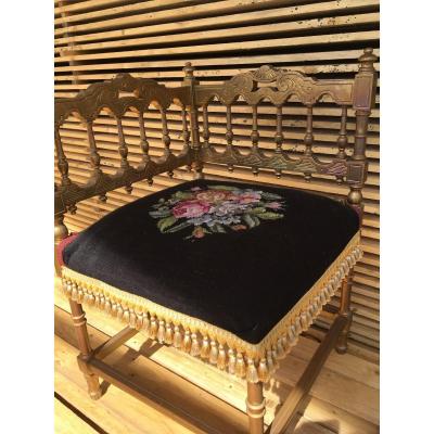 Oriental Style Corner Armchair In Golden Wood, Napoleon III