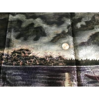 Lagune , Broderie En Fils De Soie , Japon , Époque  Meiji