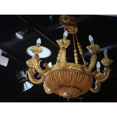Large Chandelier In Golden Wood With 8 Arms Of Light (d: 78 Cm)