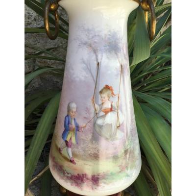 Opaline Vase With Romantic Decor With Escarpolette