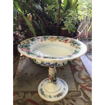 Large Opaline Fruit Bowl, Floral Decor, Nineteenth