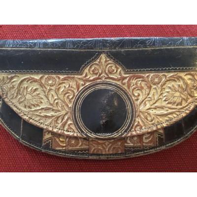 Coin Purse, Card Holder In Embossed Leather, Stamped Gold Decor
