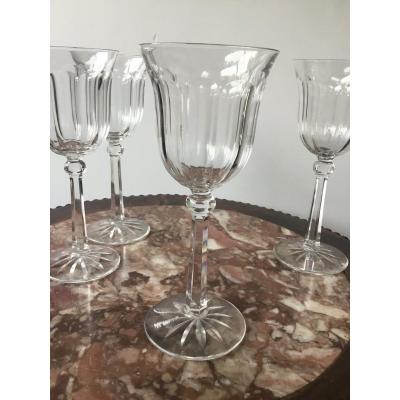 Suite Of 4 Crystal Water Glasses, Prob Baccarat, Early Twentieth