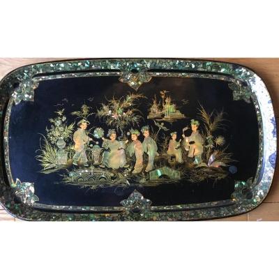 Tray With Chinoiserie Decor, Pont à Mousson, Around 1900