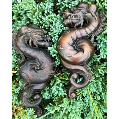 Pair Of Carved Wood Dragons D Napoleon III