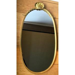 Miroir Ovale , Monture En Bronze Doré, Années 50