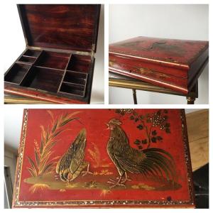 Game Box Decor In Red Lacquer, Art Nouveau