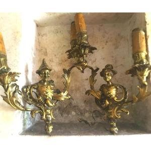 Pair Of Regency Style Gilt Bronze Chinese Sconces